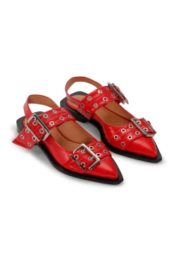 Clearance GANNI Rote Ballerinas Mit Breiter Schnalle Racing Red
