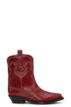 Sale GANNI Rote Bestickte Niedrige Westernstiefel Barbados Cherry