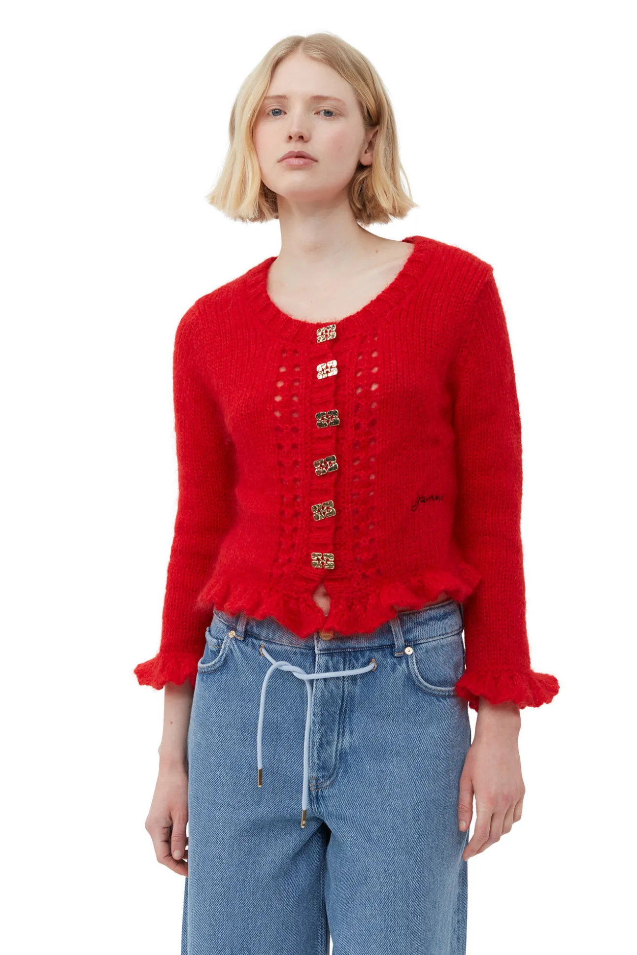 Hot GANNI Roter Mohair-Cardigan Racing Red
