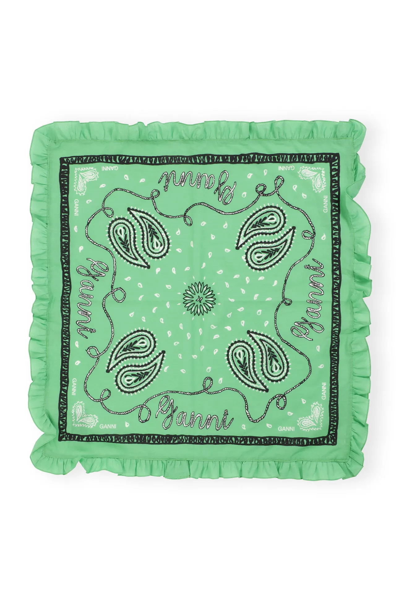 Sale GANNI Ruffled Cotton Bandana Printed Peapod