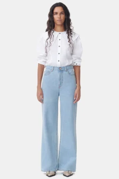 Shop GANNI Ruschenkragenhemd Aus Poplin Bright White