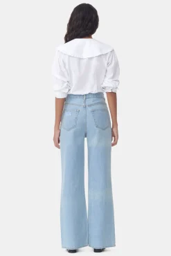 Shop GANNI Ruschenkragenhemd Aus Poplin Bright White