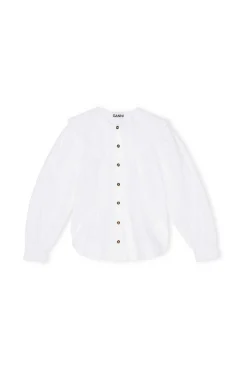 Shop GANNI Ruschenkragenhemd Aus Poplin Bright White