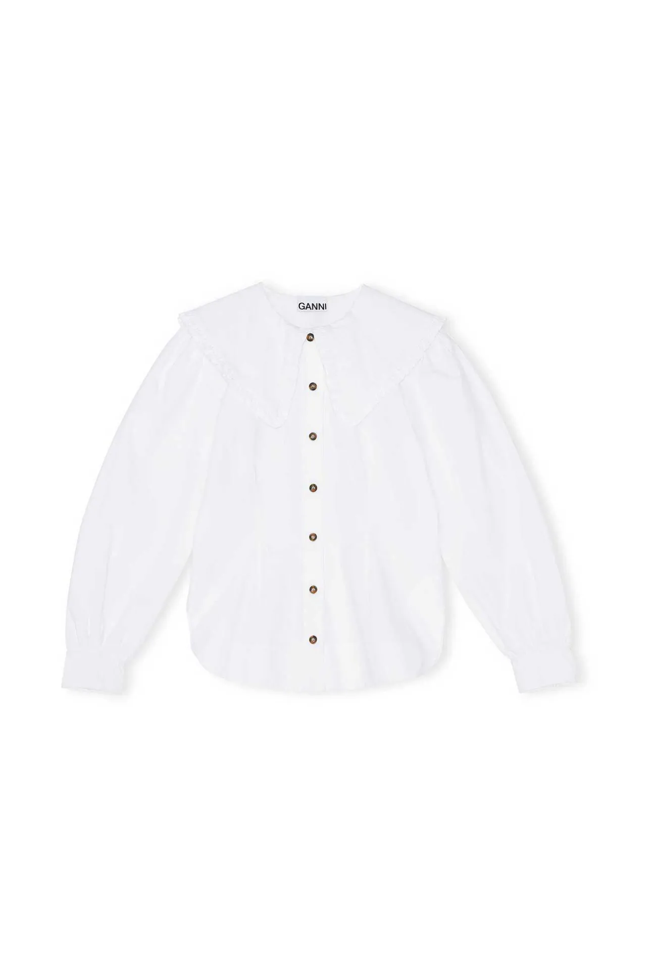 Shop GANNI Ruschenkragenhemd Aus Poplin Bright White