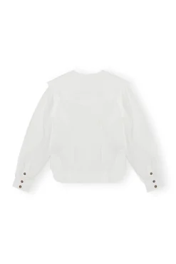 Shop GANNI Ruschenkragenhemd Aus Poplin Bright White