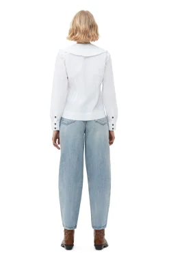 Clearance GANNI Ruschenkragenhemd Mit V-Ausschnitt Aus Cotton Poplin Bright White