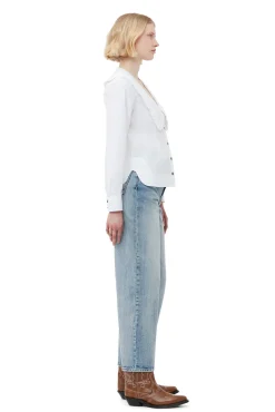 Clearance GANNI Ruschenkragenhemd Mit V-Ausschnitt Aus Cotton Poplin Bright White