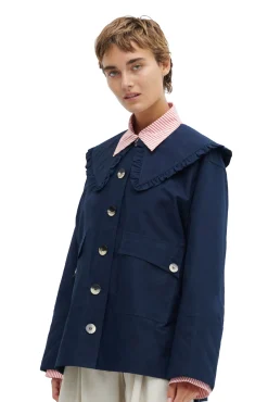 Hot GANNI Ruschenkragenjacke Aus Cotton Canvas Sky Captain