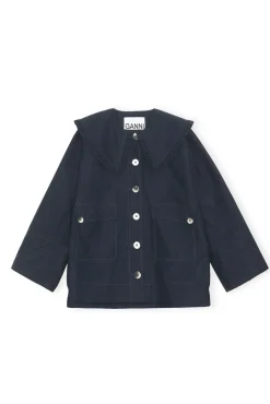 Hot GANNI Ruschenkragenjacke Aus Cotton Canvas Sky Captain