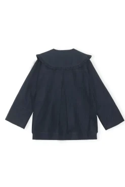 Hot GANNI Ruschenkragenjacke Aus Cotton Canvas Sky Captain