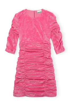 New GANNI Samtkleid Mit O-Ausschnitt Shocking Pink