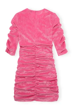 New GANNI Samtkleid Mit O-Ausschnitt Shocking Pink