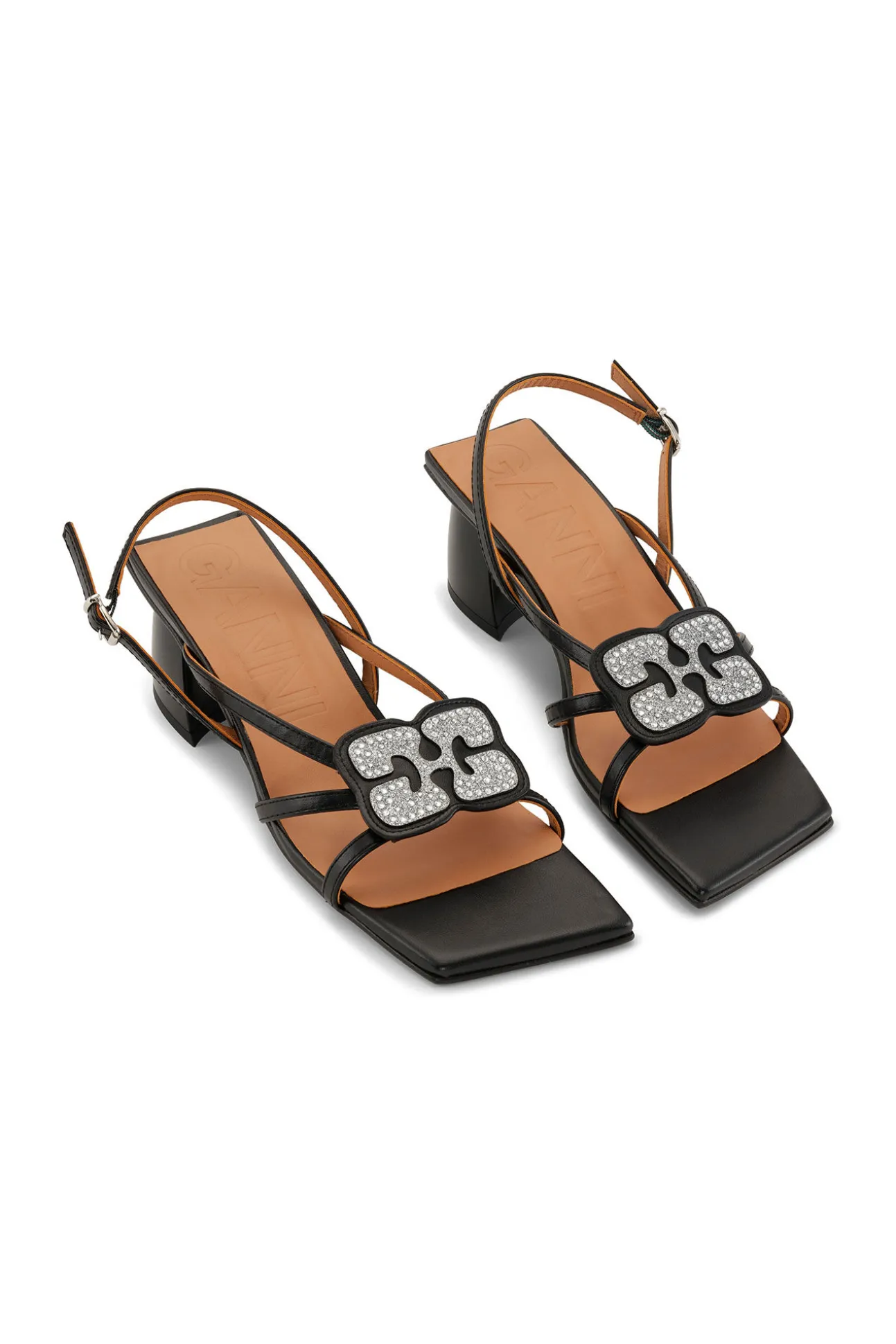 Hot GANNI Sandalen Mit Pfennigabsatz Und Schwarzem Schmetterlings-Strass Black