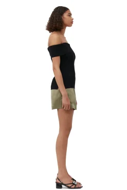 Sale GANNI Schulterfreies Melange-Strick-Oberteil Black