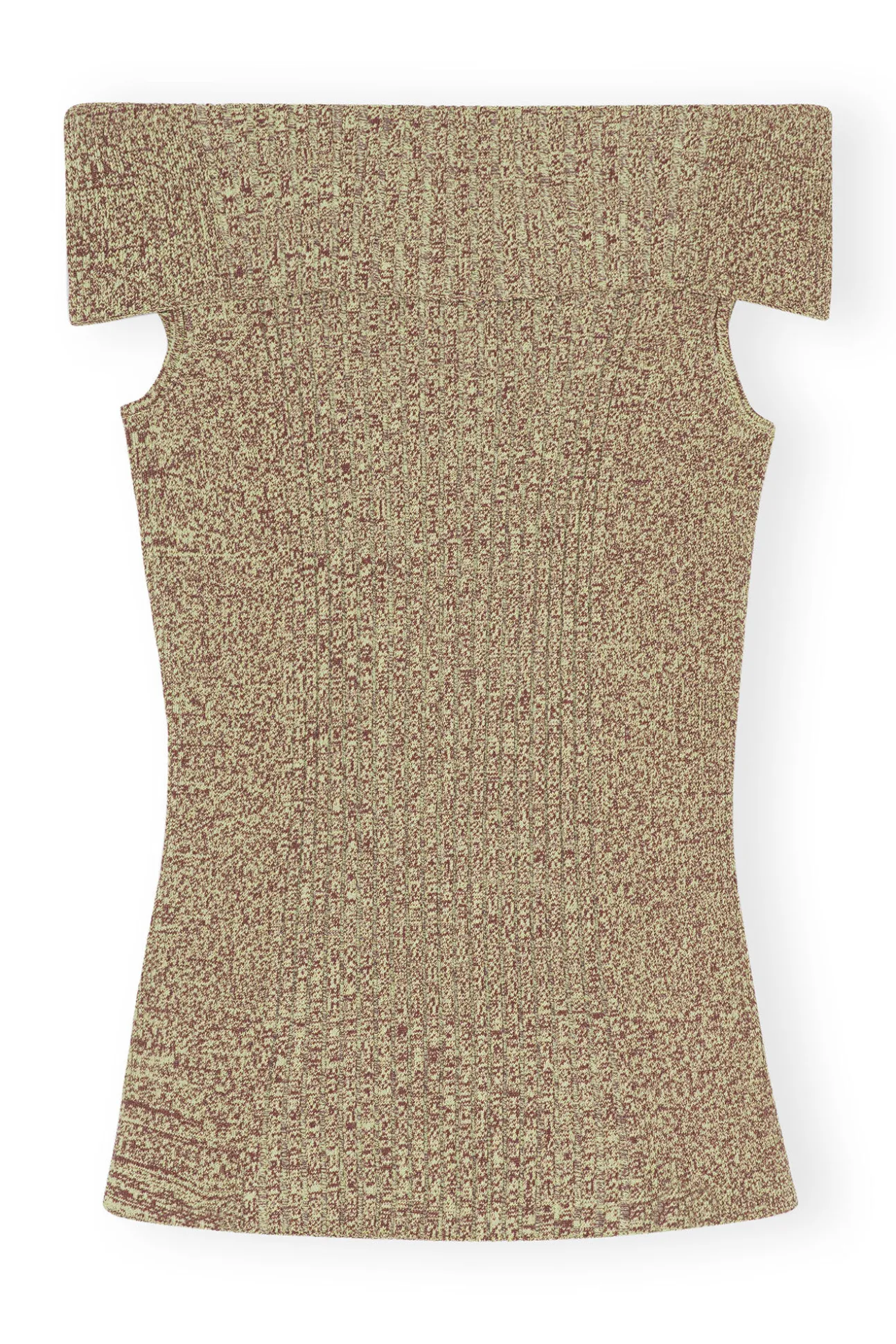 Fashion GANNI Schulterfreies Melange-Strick-Oberteil Brandy Brown