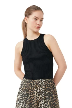 Cheap GANNI Schwarz Meliertes Top Ohne Armel Black