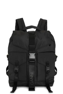 Shop GANNI Schwarzer Rucksack Aus Tech-Gewebe Black