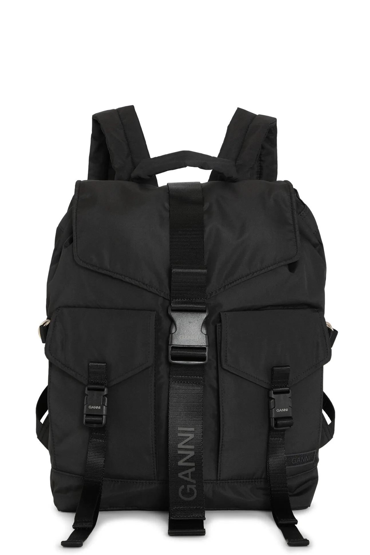 Shop GANNI Schwarzer Rucksack Aus Tech-Gewebe Black