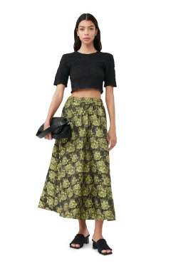 Sale GANNI Schwarzes Gesmoktes Crop-Top Mit O-Ausschnitt Aus Cotton Poplin Black