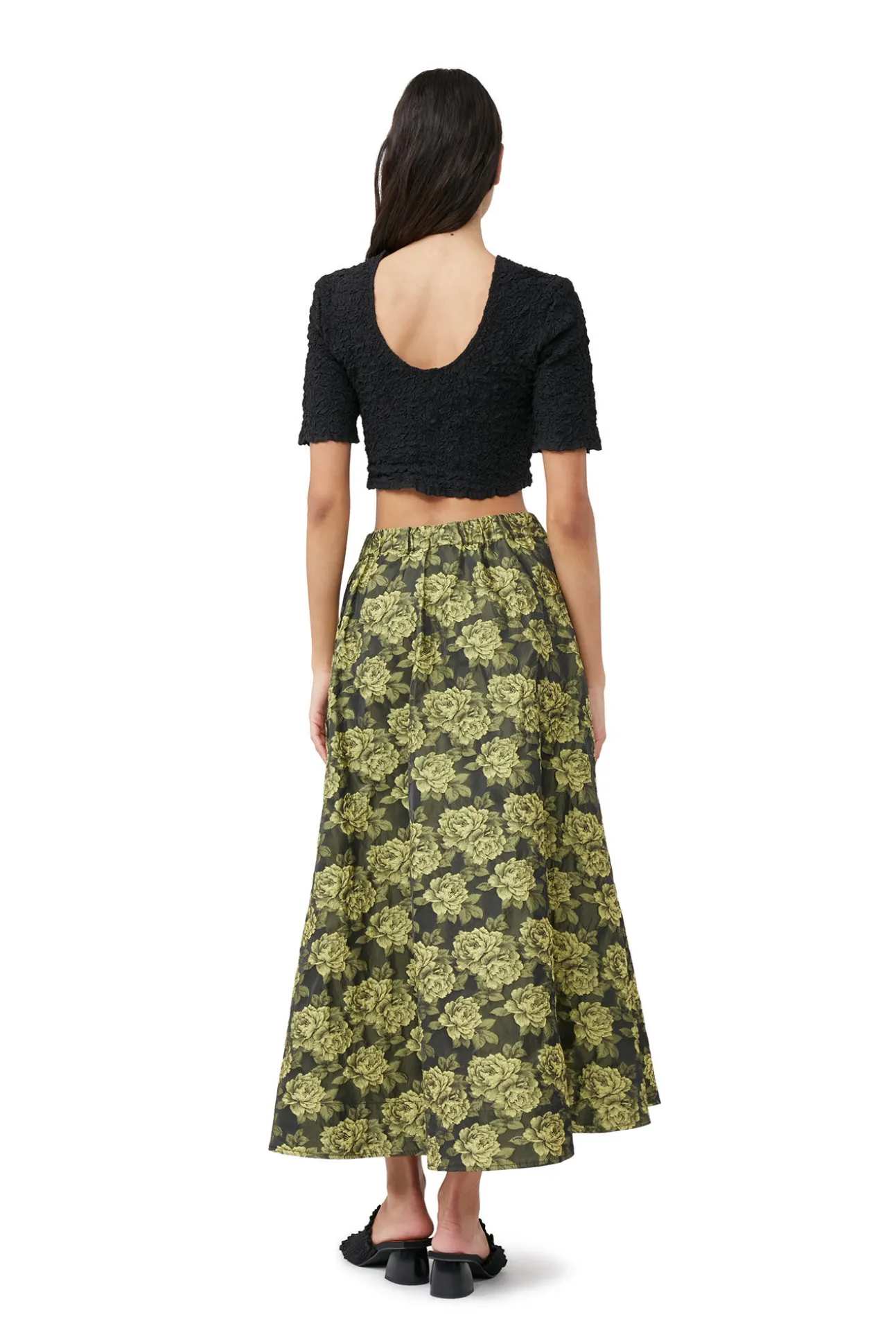 Sale GANNI Schwarzes Gesmoktes Crop-Top Mit O-Ausschnitt Aus Cotton Poplin Black