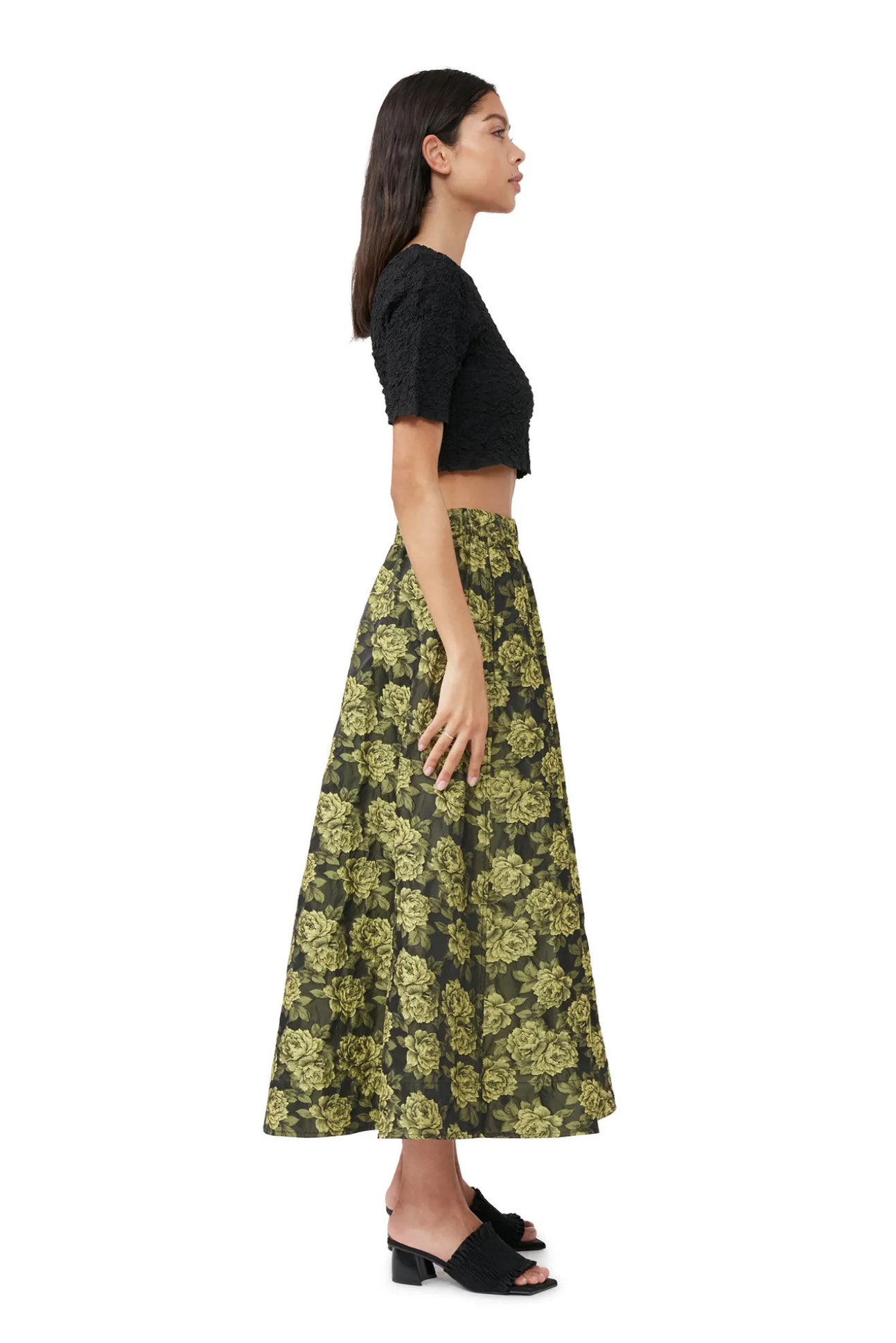 Sale GANNI Schwarzes Gesmoktes Crop-Top Mit O-Ausschnitt Aus Cotton Poplin Black