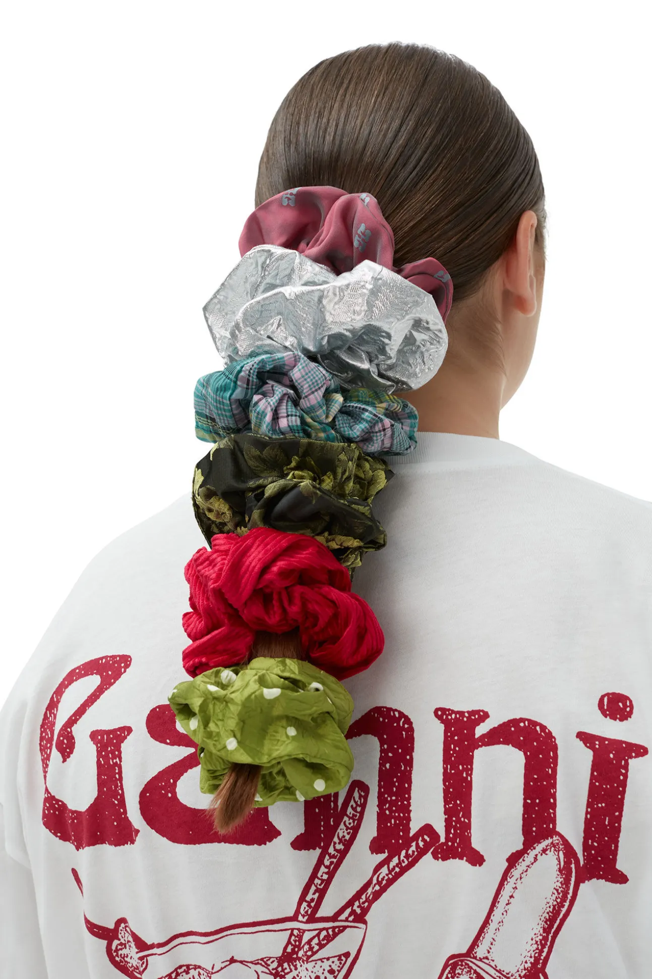 Clearance GANNI Scrunchie Aus Jacquard In Metallic Silver
