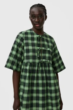 Hot GANNI Seersucker Check Ribbon Mini Dress Peapod