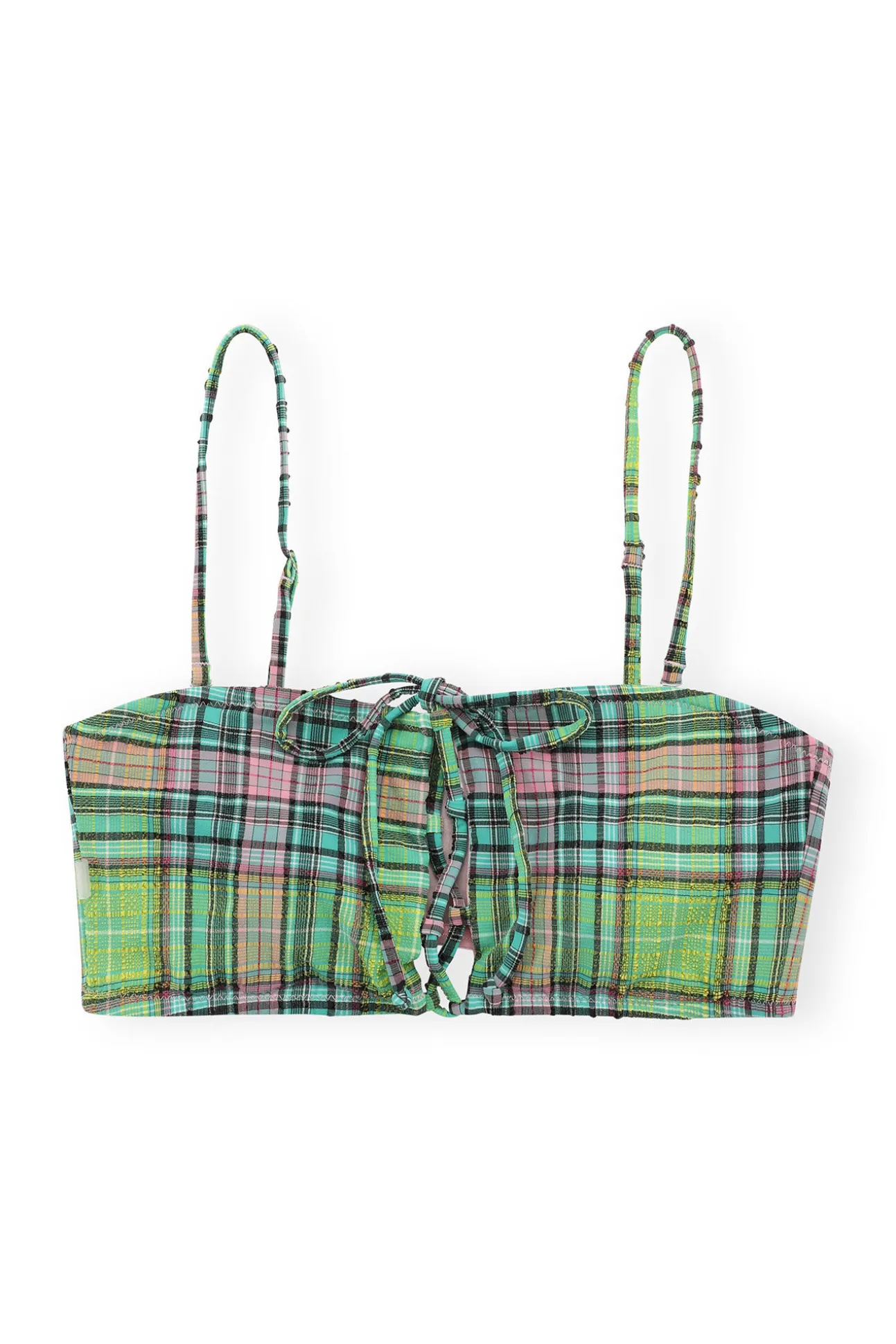 Flash Sale GANNI Seersucker-Bikinioberteil Mit Vorderverschluss Aus Recyceltem Material Lagoon