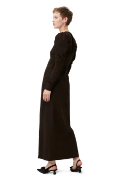 Fashion GANNI Seersucker-Maxikleid Mit V-Ausschnitt Chicory Coffee