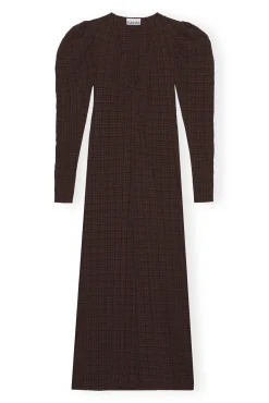 Fashion GANNI Seersucker-Maxikleid Mit V-Ausschnitt Chicory Coffee