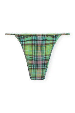 New GANNI Seersucker-Minibikinihose Aus Recyceltem Material Lagoon