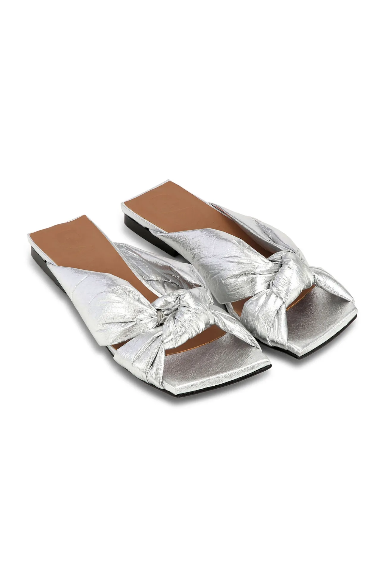 Outlet GANNI Silberne Flache Pantoletten Mit Sanften Knoten Silver
