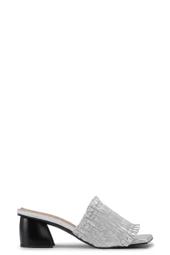 Best Sale GANNI Silberne Gesmokte Pantolette Mit Niedrigem Pfennigabsatz Silver