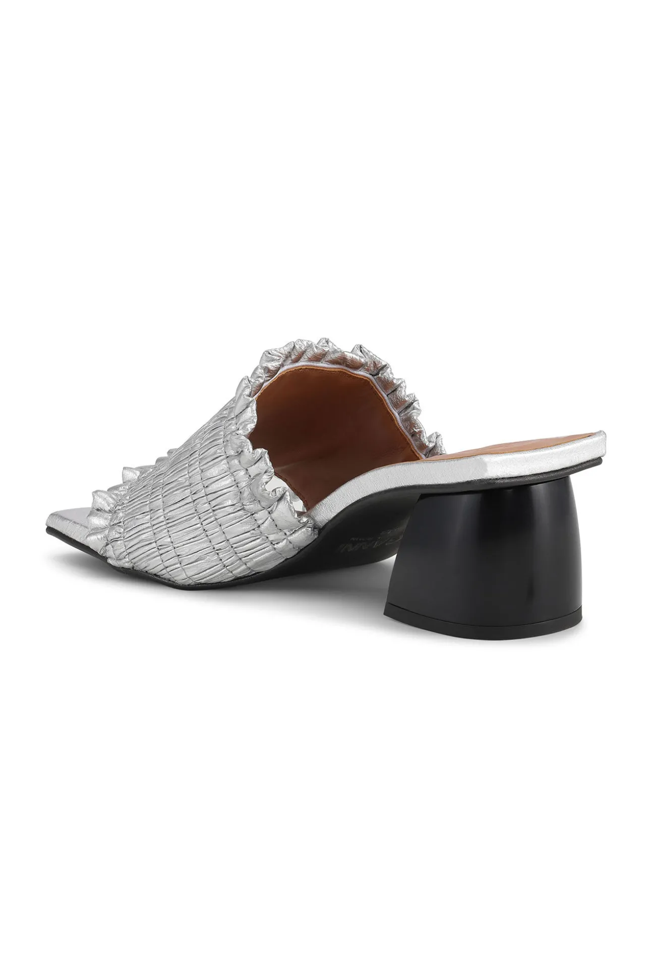 Best Sale GANNI Silberne Gesmokte Pantolette Mit Niedrigem Pfennigabsatz Silver
