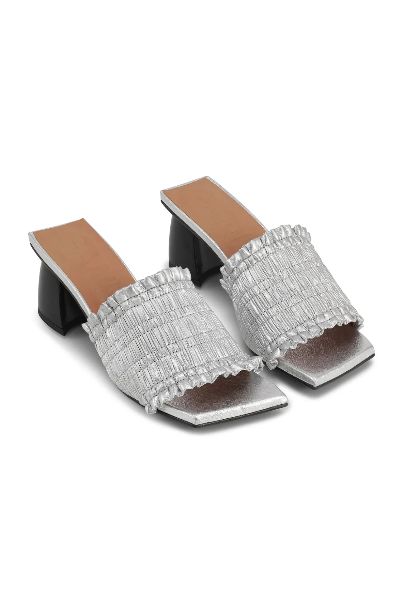 Best Sale GANNI Silberne Gesmokte Pantolette Mit Niedrigem Pfennigabsatz Silver