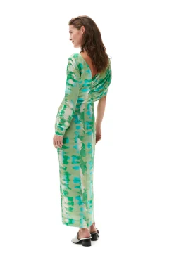 Clearance GANNI Silk-Stretch-Satin Maxikleid Lily Green