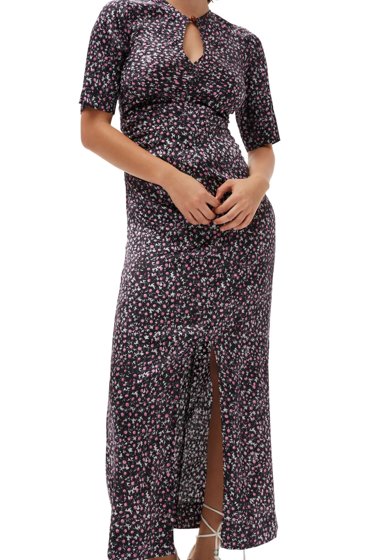 Fashion GANNI Silk-Stretch-Satin Maxikleid Black