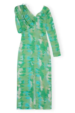 Clearance GANNI Silk-Stretch-Satin Maxikleid Lily Green