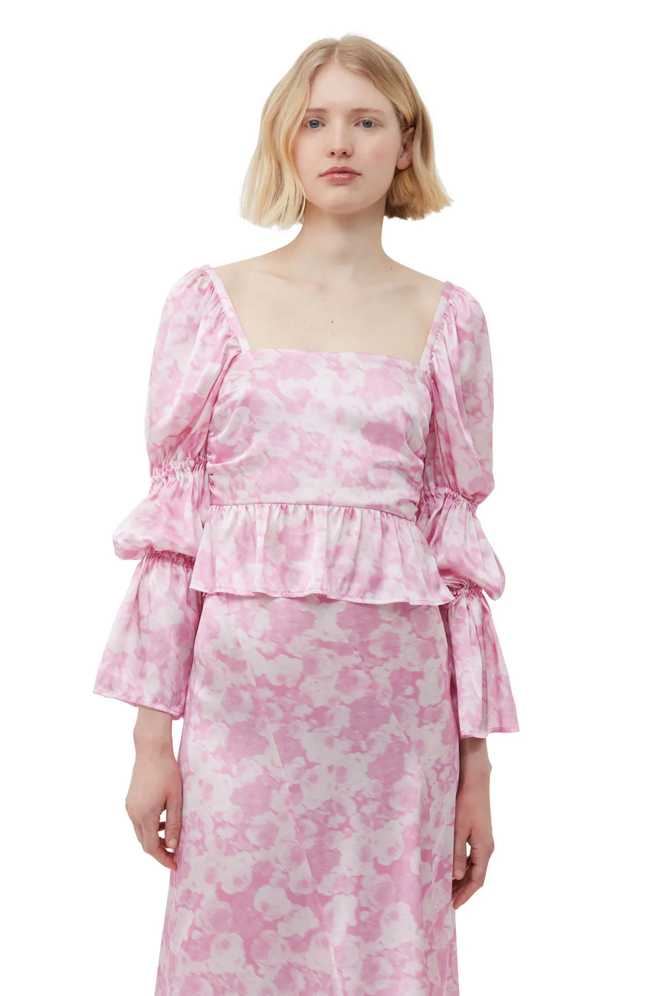 Best Sale GANNI Silk-Stretch-Satin-Bluse Bonbon