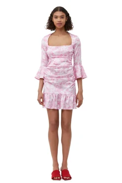New GANNI Silk-Stretch-Satin-Minikleid Bonbon
