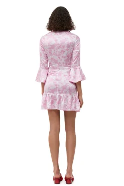 New GANNI Silk-Stretch-Satin-Minikleid Bonbon
