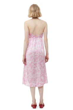 Best GANNI Silk-Stretch-Satin-Slip-Kleid Bonbon