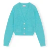New GANNI Soft Wool Cardigan Solid Blue Curacao