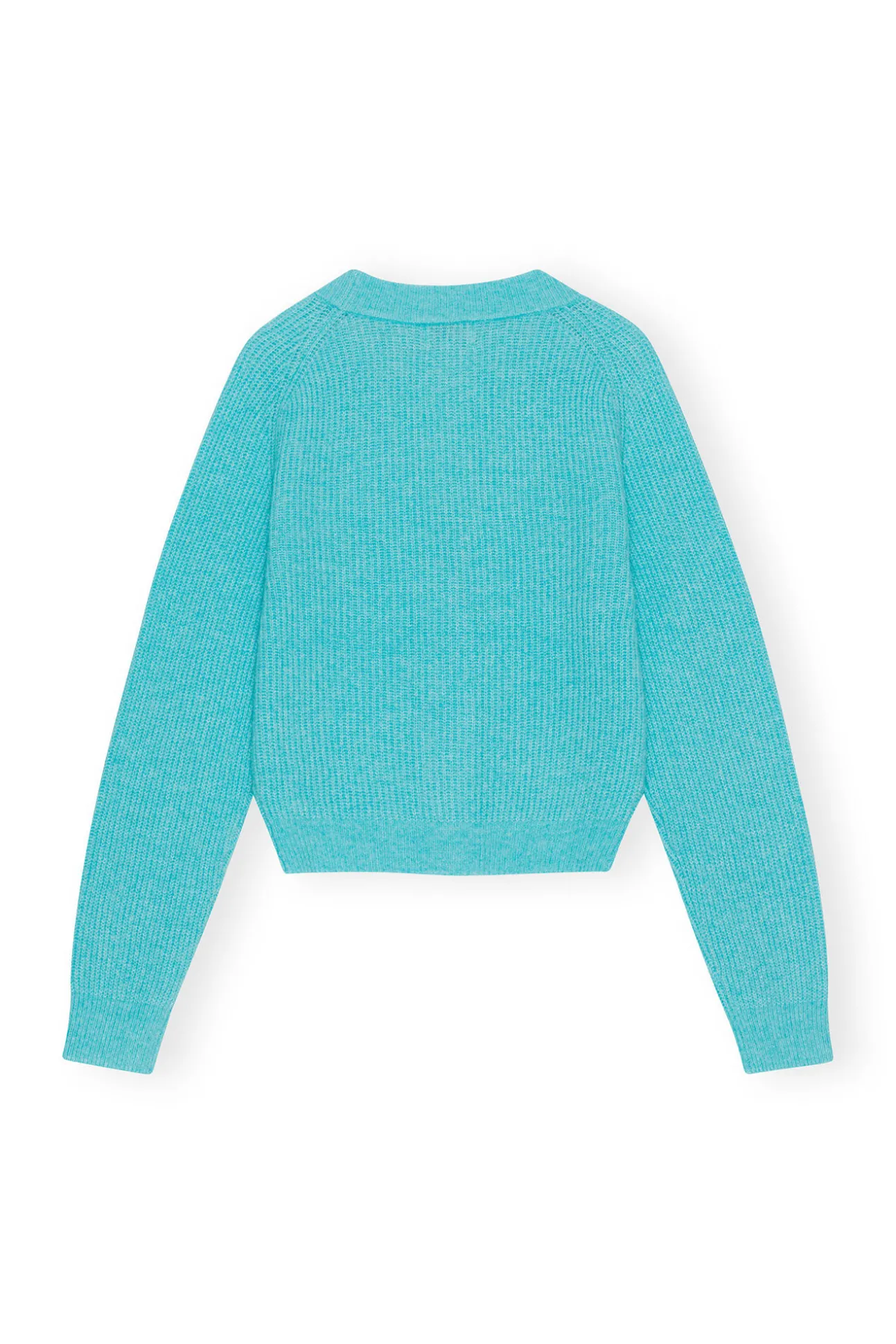 New GANNI Soft Wool Cardigan Solid Blue Curacao