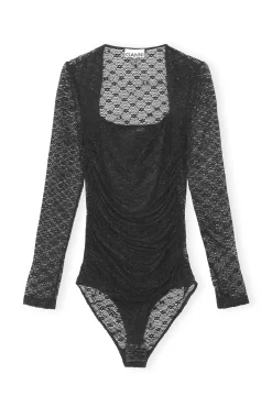 Sale GANNI Spitzen-Bodysuit Black