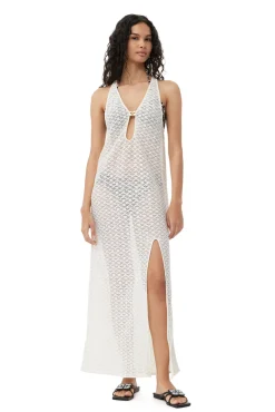 Outlet GANNI Spitzen-Mesh-Maxikleid Egret