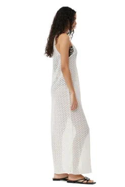 Outlet GANNI Spitzen-Mesh-Maxikleid Egret