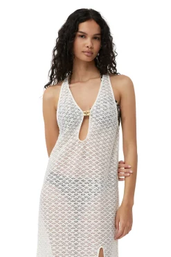 Outlet GANNI Spitzen-Mesh-Maxikleid Egret