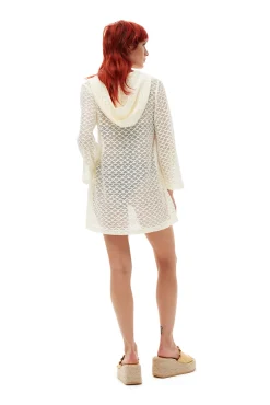 Online GANNI Spitzen-Mesh-Minikleid Mit Hoodie Egret
