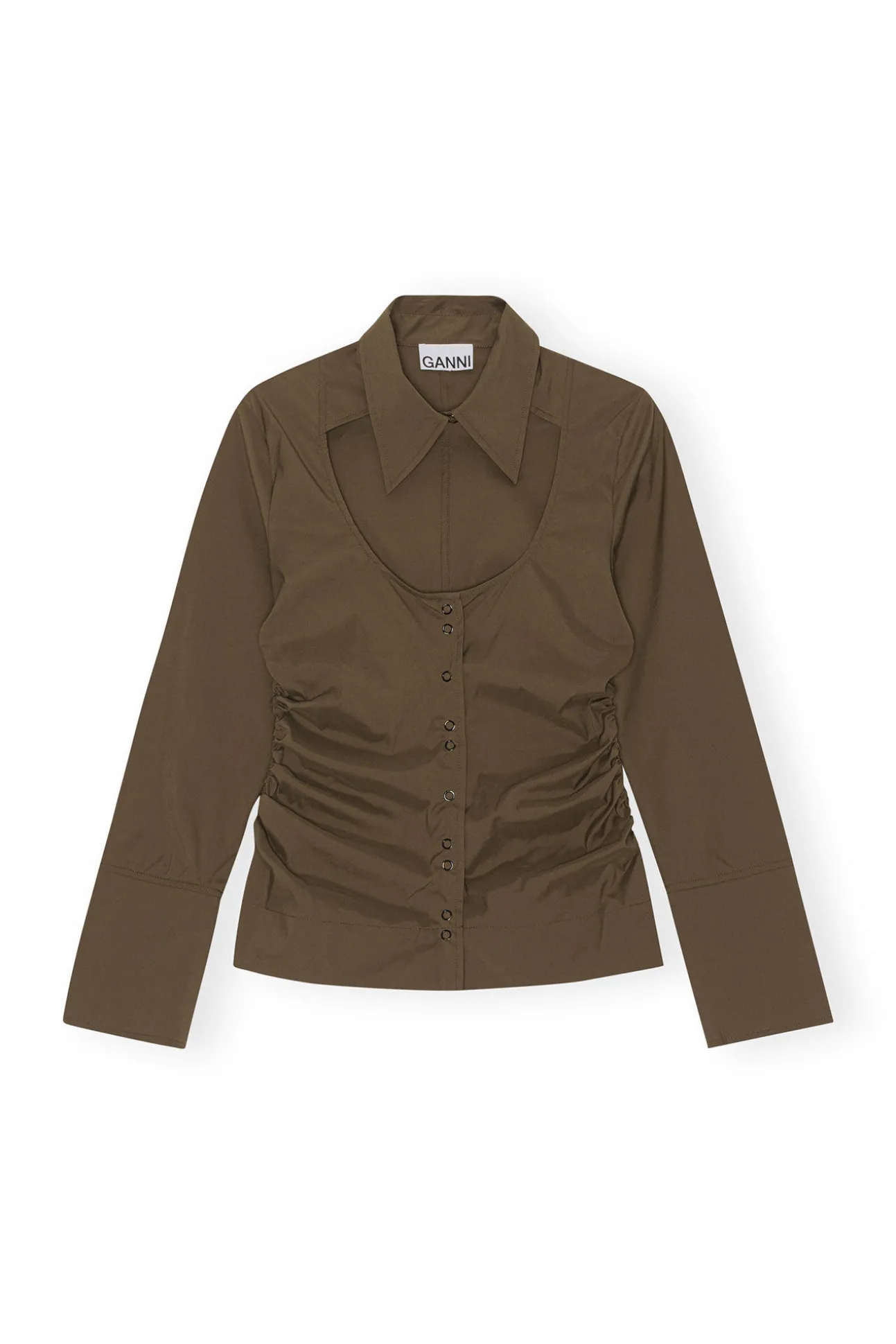 Online GANNI Stretch Cotton Cut-Out Shirt Teak